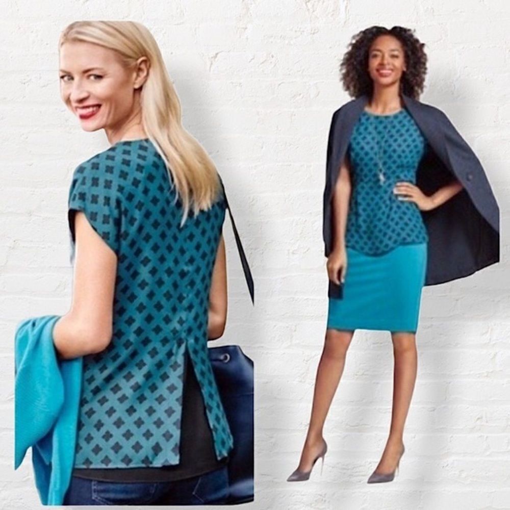 Cabi Blue Foulard Peplum Top Blouse M # 3274